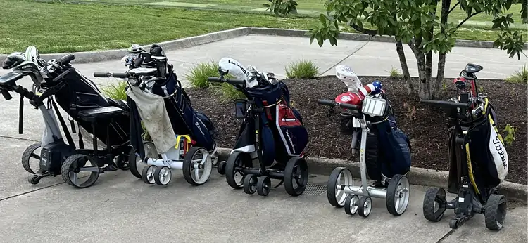 Electric Push Golf Carts Lined Up for Testing