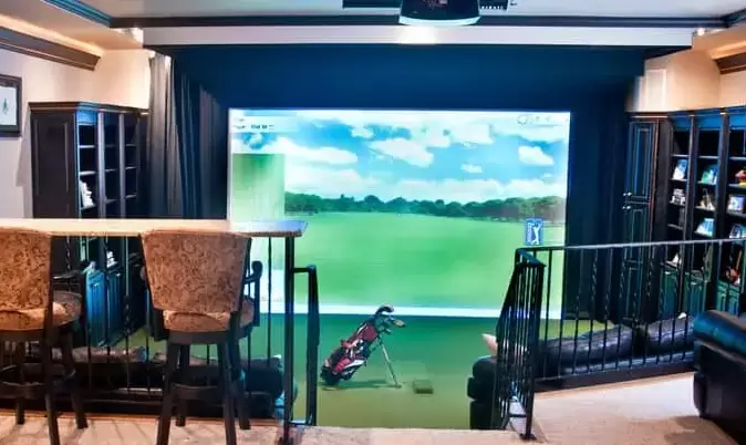 Basement golf simulator layout