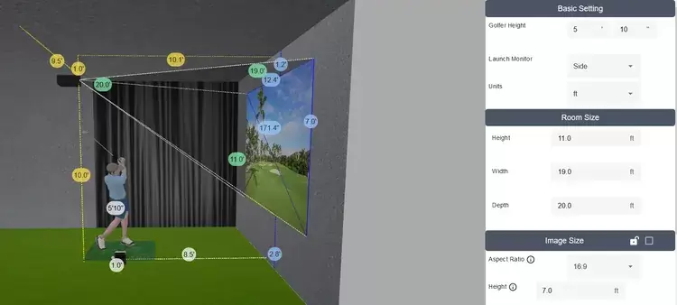 Golf simulator projector calculator