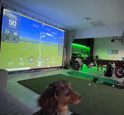 high end golf simulator in garage