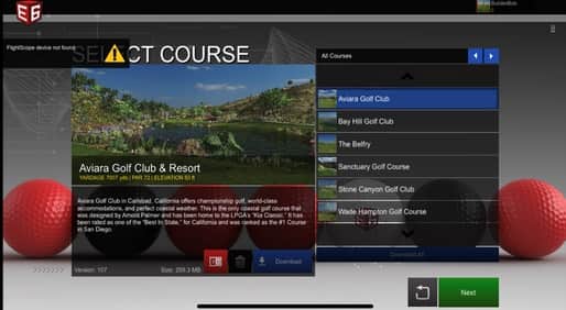 E6 Connect Golf Course Menu