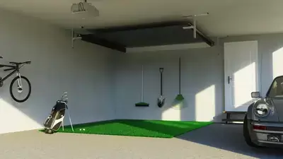Golf simulator screen rolled up