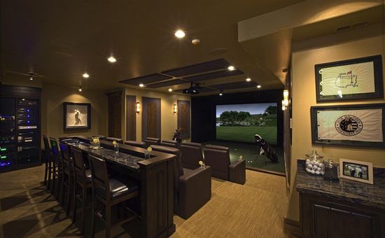 Golf simulator in a basement