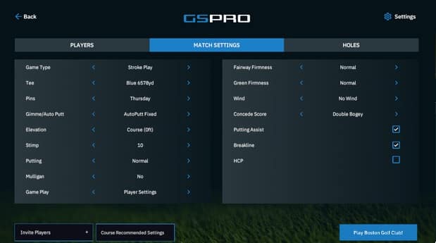 GSPro Game Settings